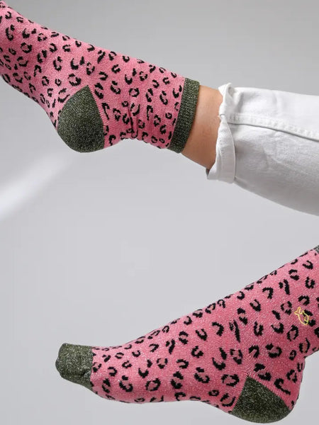 Glitzer Leo-Socken Mauve/Khaki