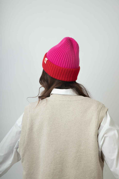 Strickmütze pink rot Block
