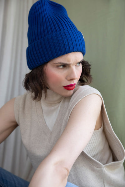 Strickmütze blau