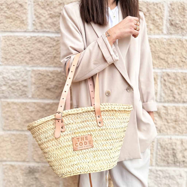 Rattantasche beige Größe L