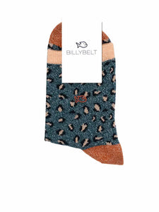 Glitzer Leo-Socken Grün/Rost/Peach