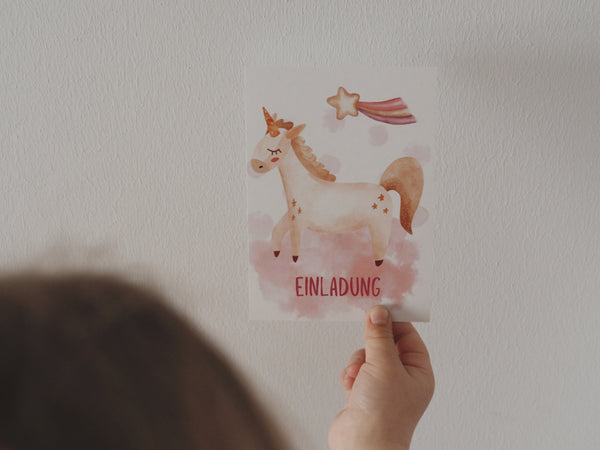 6er Set Einhorn Einladungskarten