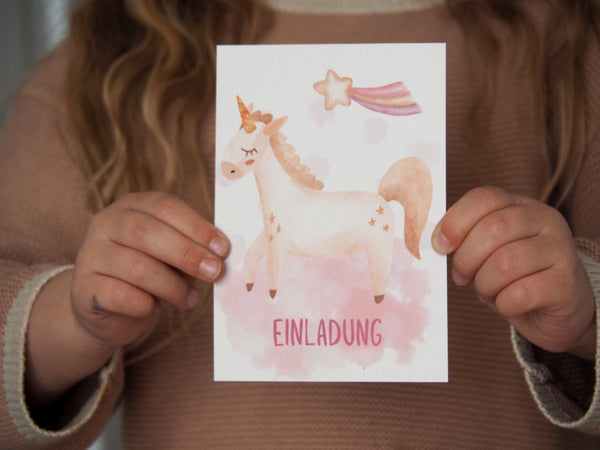 6er Set Einhorn Einladungskarten