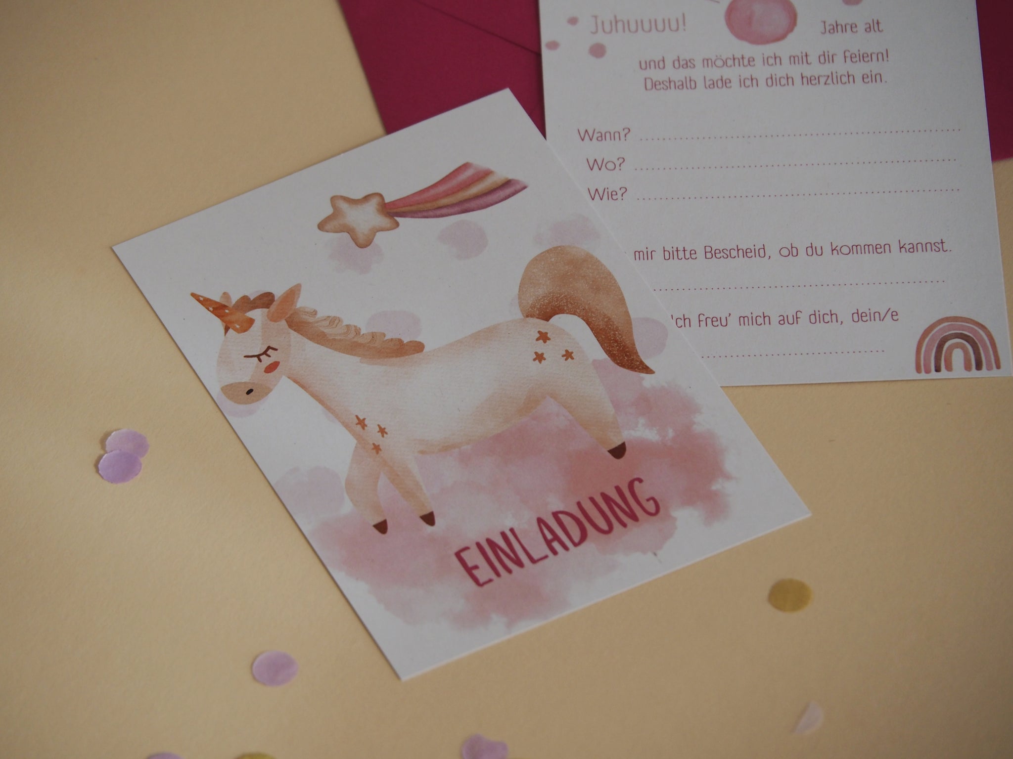 6er Set Einhorn Einladungskarten