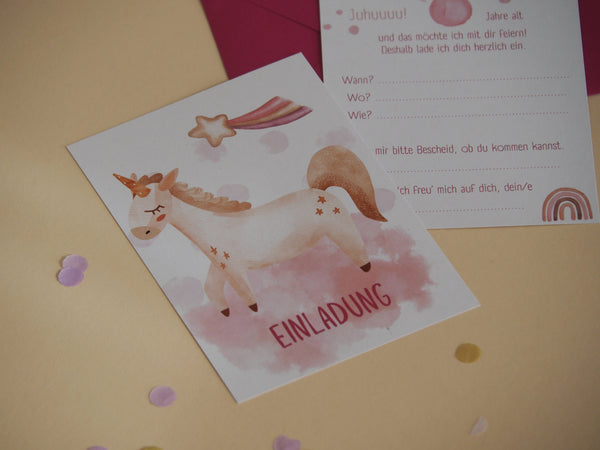 6er Set Einhorn Einladungskarten