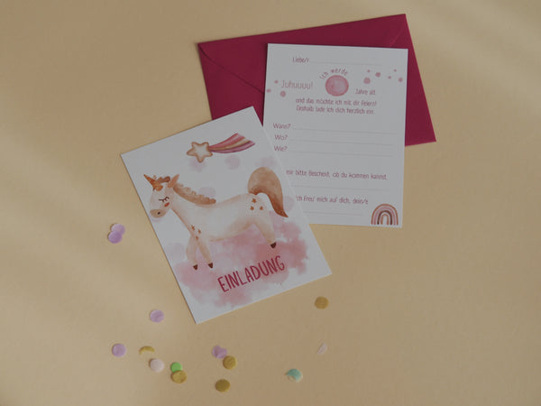 6er Set Einhorn Einladungskarten